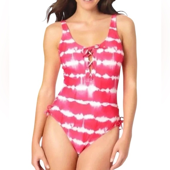CALIFORNIA WAVES NEW Women's Hot Pink Tie Dye Scoop Neck One Piece Swimsuit - Picture 1 of 5